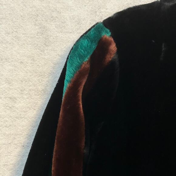 Vintage Retro Outerlayers Faux Fur Colorblock Coat Women's Size 9-10 - Picture 3 of 11